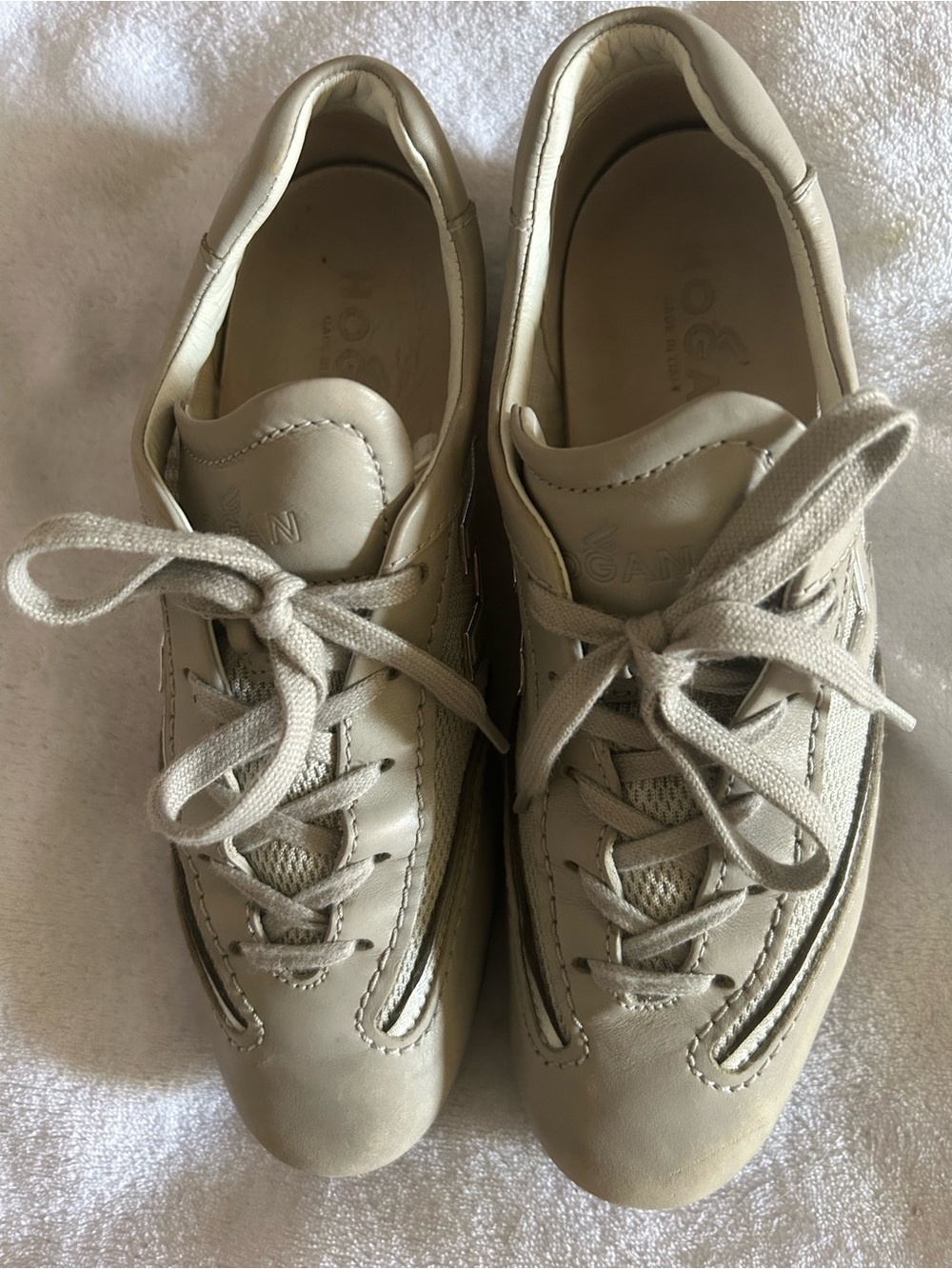 Hogan Beige Lace-Up Leather Sneakers